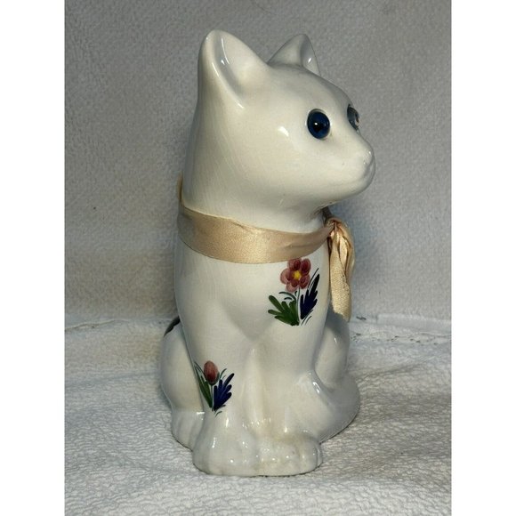 Vintage 1974 Elpa Al Cobaca Portugal Blue Eyed White Cat Figurine w/flowers VGUC - Picture 5 of 12